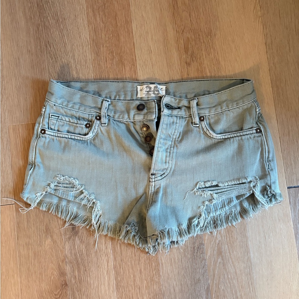 We The Free Light Blue Distressed Jean Shorts
